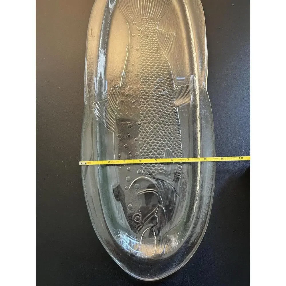 Crate & Barrel Italy Vintage 1990s Large Oval Glass Fish Platter, 22x8.75”
